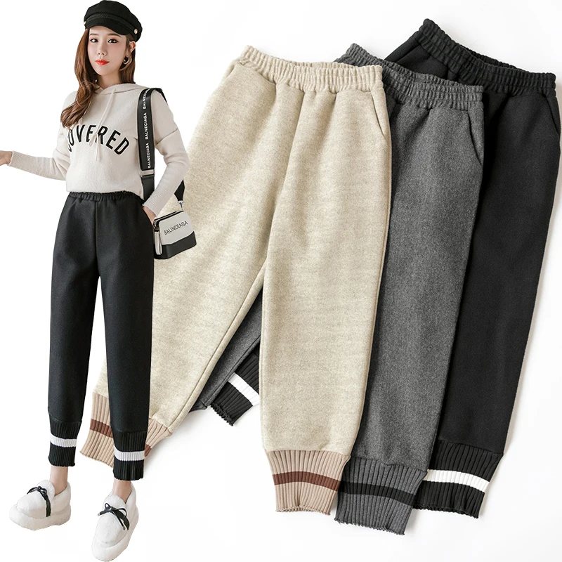 Брюки женские шерстяные до щиколотки с поясом на резинке|Брюки| |