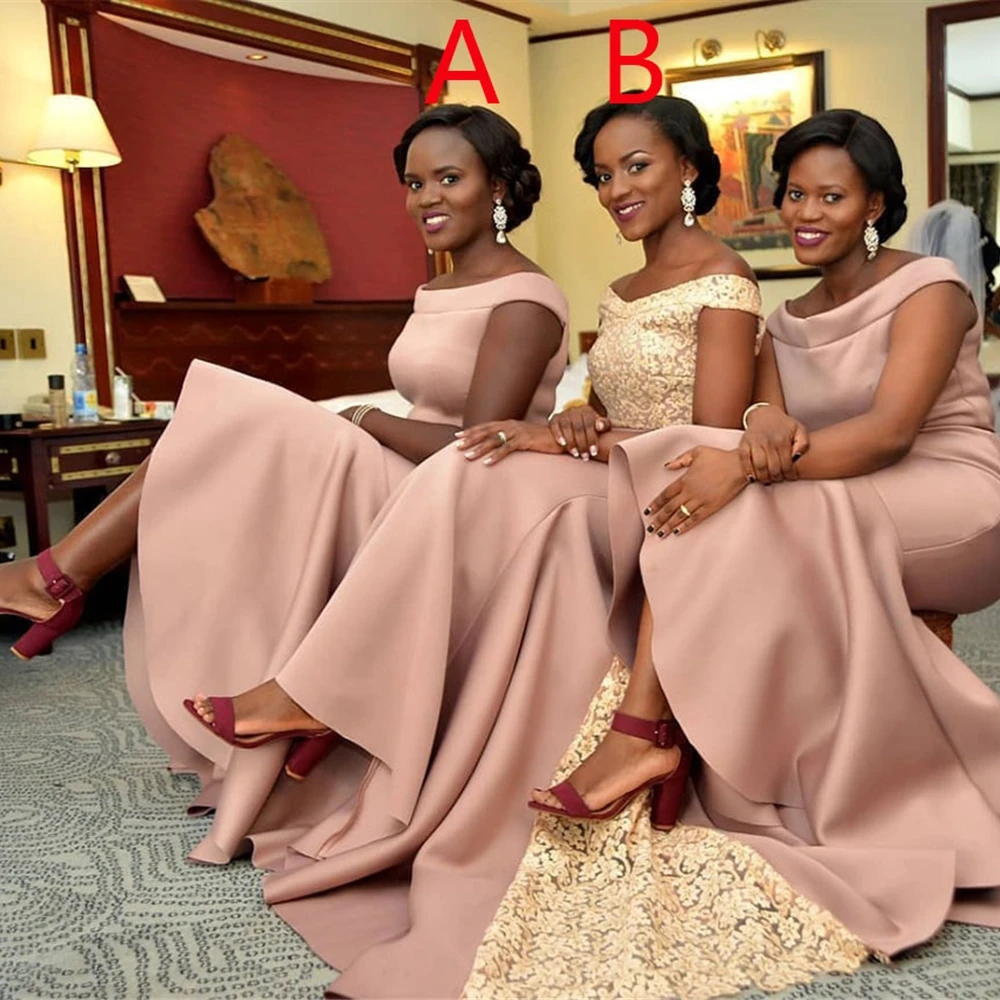

Boat Neck Mermaid Bridesmaid Dresses New Elastic Satin Custom Formal Dresses Bateau Sleeveless Floor-Length Gown