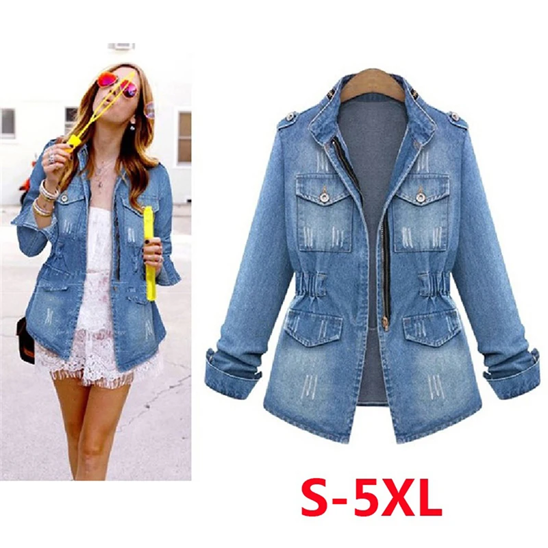 

2020 Denim Jackets Women Hole Boyfriend Style Long Sleeve Vintage Jean Jacket Denim Loose Spring Autumn Denim Coat Jean Tops