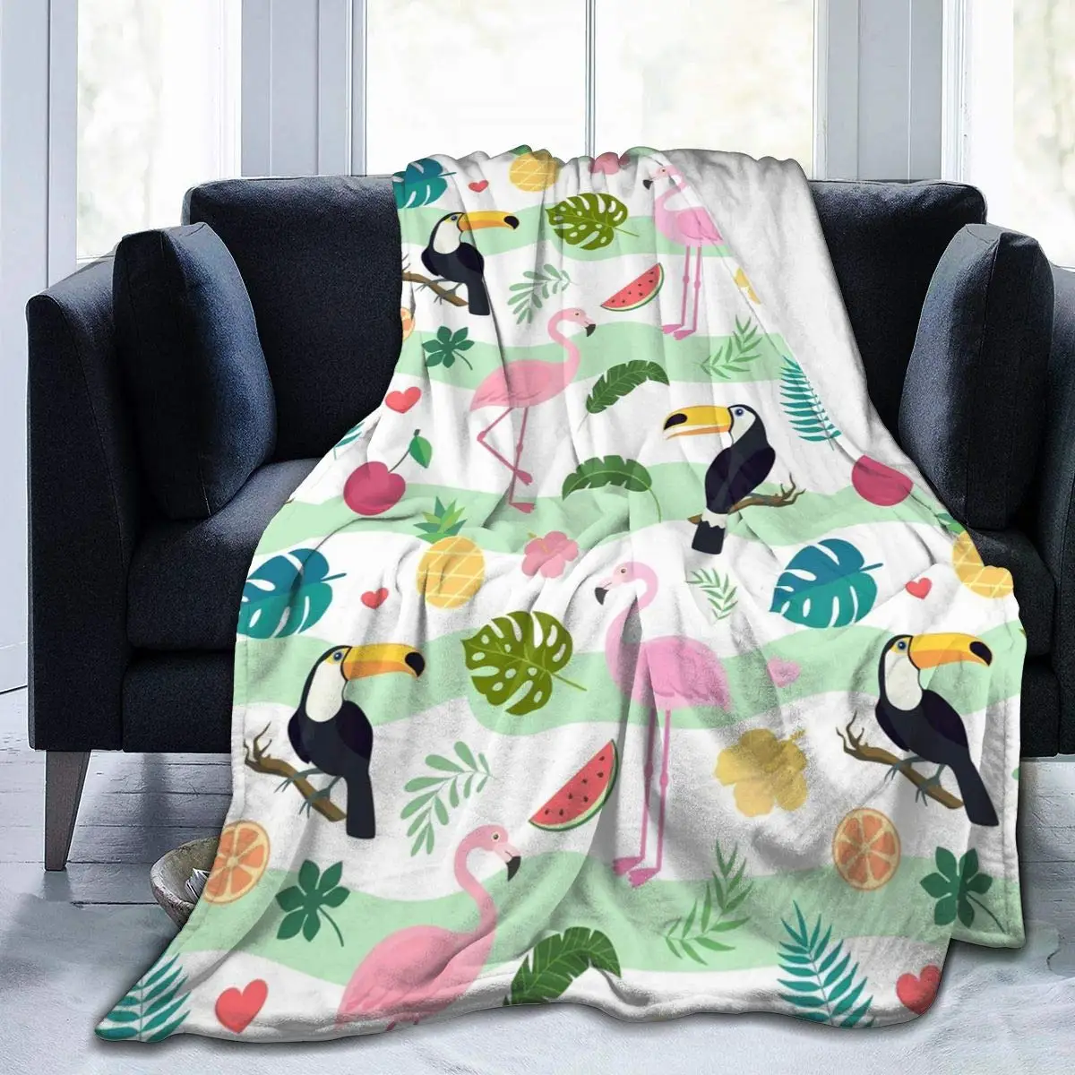 

Toucan Bird Flamingo Flannel Fleece Throw Blanket Living Room/Bedroom/Sofa Couch Warm Soft Bed Blanket for Kids Adults