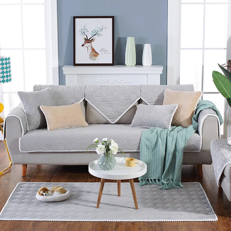 

Soild Color Thicken Plush Sofa Cover Sofa Covers for Living Room Soft Flannel Couch Cushion Towel L-shaped Sofa Slipcover Decor
