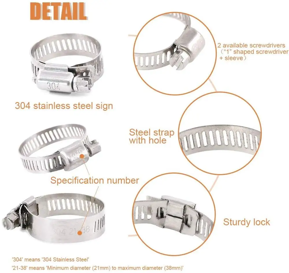 40 шт. регулируемые зажимы диаметром от 8 до 38 мм червячный редуктор шланг зажим