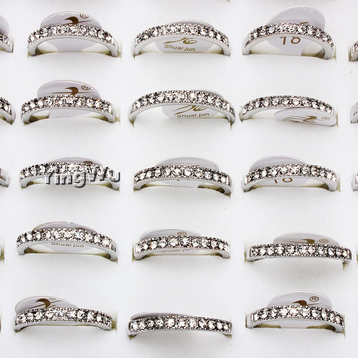 

Yingwu 10pcs/lot Silver Color Unique Design Rhinestone Ring Paved Fashion Women Ring Jewelry