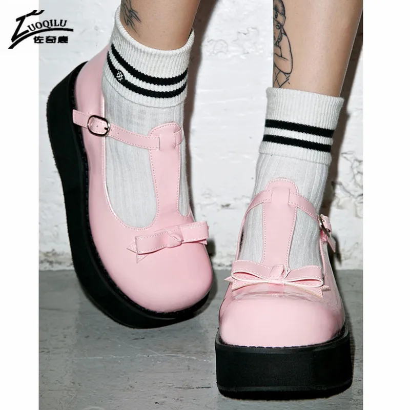 

Pink Platform Mary Janes Shoes Women Lolita Shoes Platform Wedges High Heels women's Pumps Sweet Gothic Punk Shoes Woman 43 size