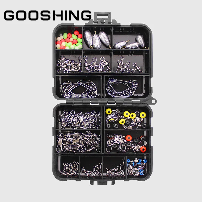 

GOOSHING 160pcs/Box Fishing Accessories Kit Set With Fishing Tackle Box Fishing Sinker Weights Swivels Snaps Jig Hook Pesca Isca