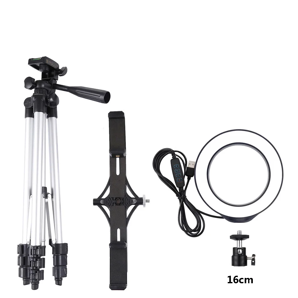 With 16cm LED Flash Новое поступление, мини-штатив с 16 см, светодиодный, Кольцевая вспышка, двойное крепление, держатели для мобильных телефонов, потоковое видео в реальном времени, Vlog Bloggers - Цвет: With 16cm LED Flash