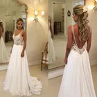 Платья Свадебные трапециевидные с V-образным вырезом, без рукавов, с открытой спиной, свадебное платье с аппликацией