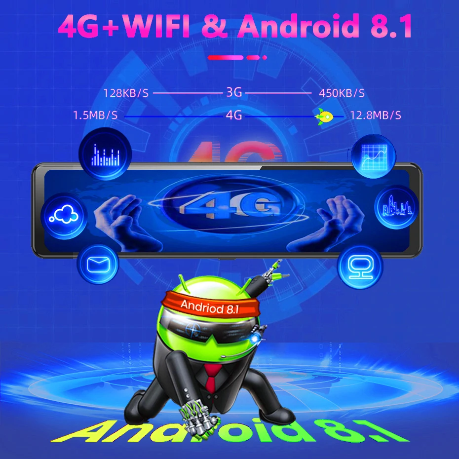 Зеркало заднего вида Автомобильный видеорегистратор 12 дюймов с Wi-Fi 4G Android 8 1 GPS ADAS -