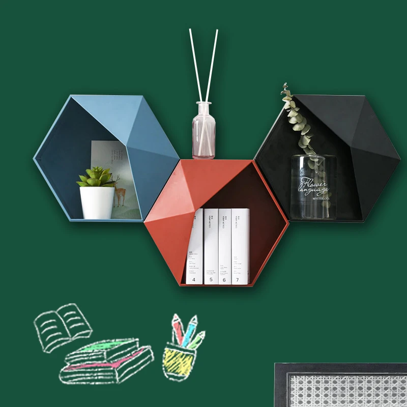 

JW-Punch-free Wall Decoration Wall Shelf Etagere Mural Floating Shelf Living Room Wall-mounted Grocery Storage Geometric Box