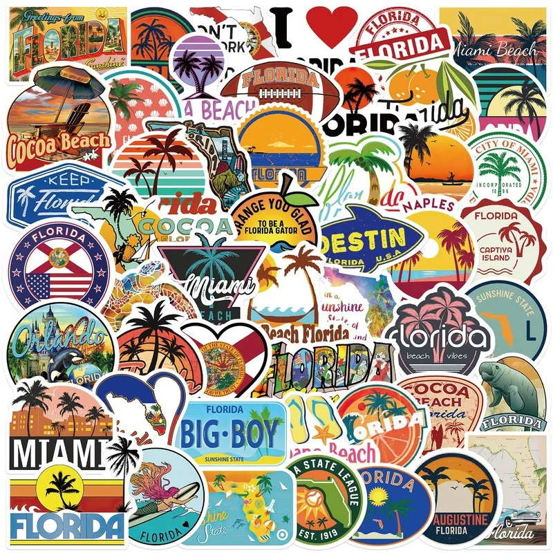 

50 pieces of cross-border new products Florida graffiti stickers personalized decoration luggage water cup waterproof stickers