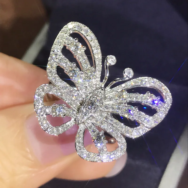 Серебряное кольцо с милой бабочкой для женщин проложенный Крошечный Цирконий