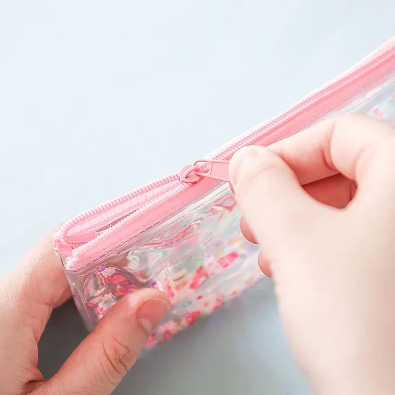 Кавайный студенческий Простой Прозрачный пенал из ПВХ с блестками для девушек