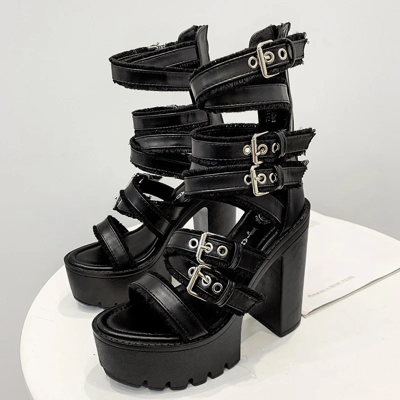 

high thick heel tassel waterproof stage performance high heel sandals