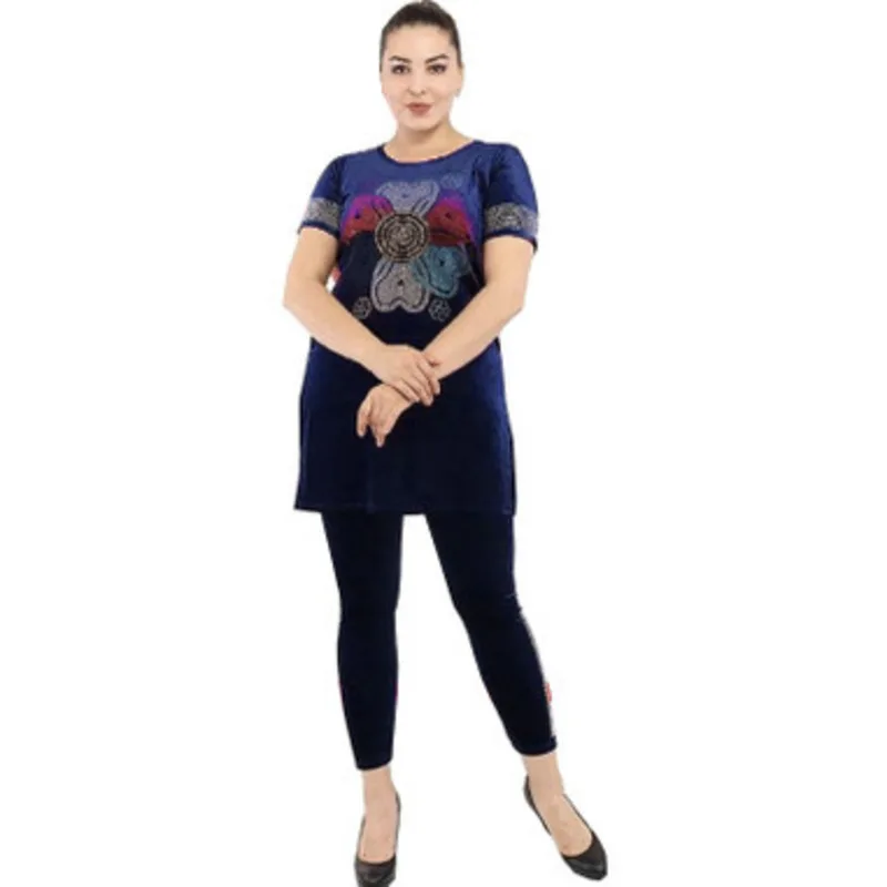 

YICIYA 2021 summer Fashion new women's clothing Hot drilling Flower print Mid-length split T-shirt Pencil pants casual outfit