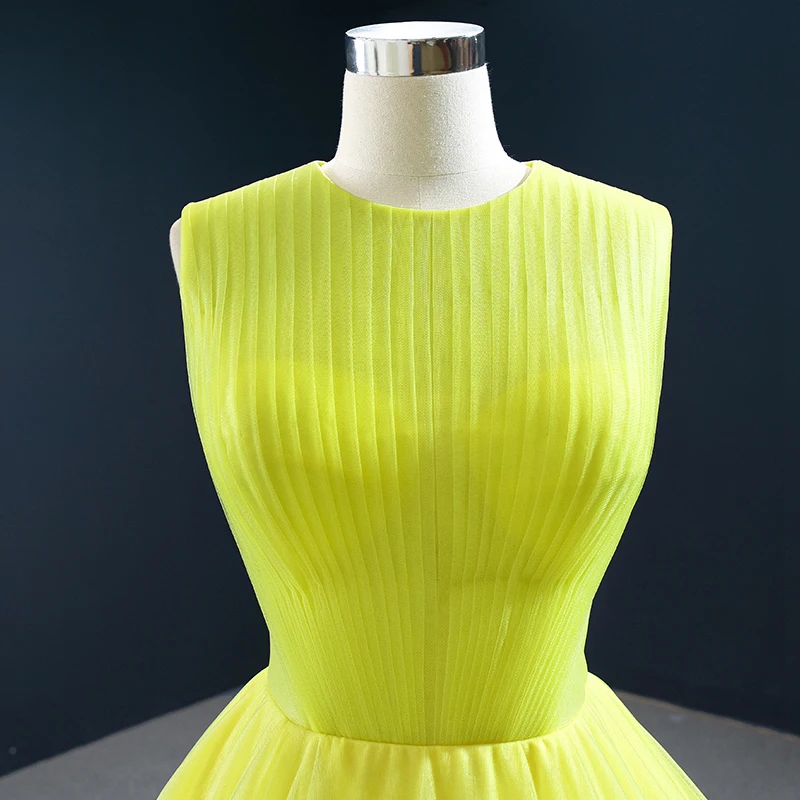 RSM67158 Yellow Sexy Transparent Tulle Frill Layer Column Dinner Party Dress 2021 Back Lace-up Design Evening Gown