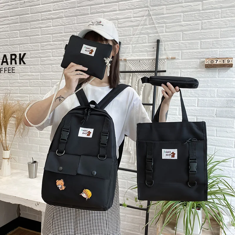 

2020 New 5Pcs/set Canvas School Bag For Teenager Girls Student High Quality Women Travel School Laptop Backpacks Female Book Bag