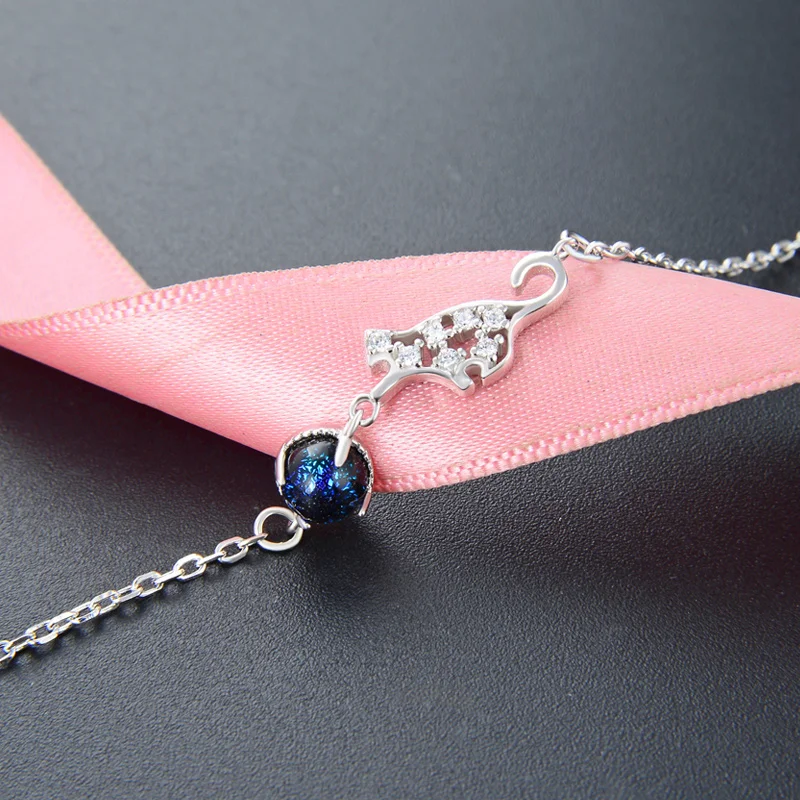 

16.5cm Bracelet Drop Shipping Jewelry S925 Sterling Silver Zircon Brilliant Cute Kitten Bracelet Female Brand Bracelet with Box