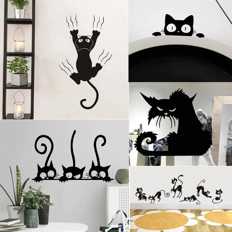 

Creative Lazy black Cat Wall sticker Home Bedroom Decoration Murals Wall Stickers Art Wallpaper Amimals Vinyl Stickers
