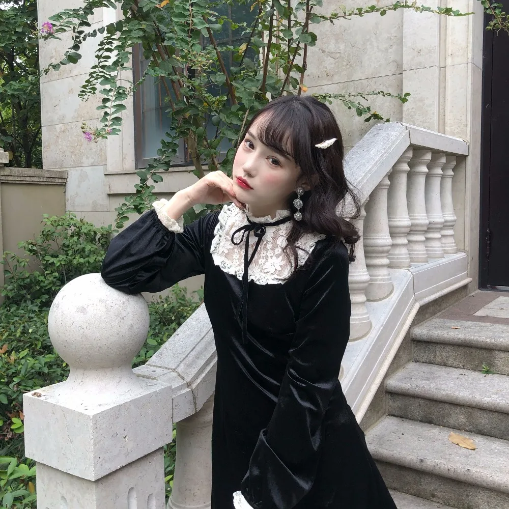 Платье в стиле &quotЛолита&quot японский темно кружева шить кружевной воротник