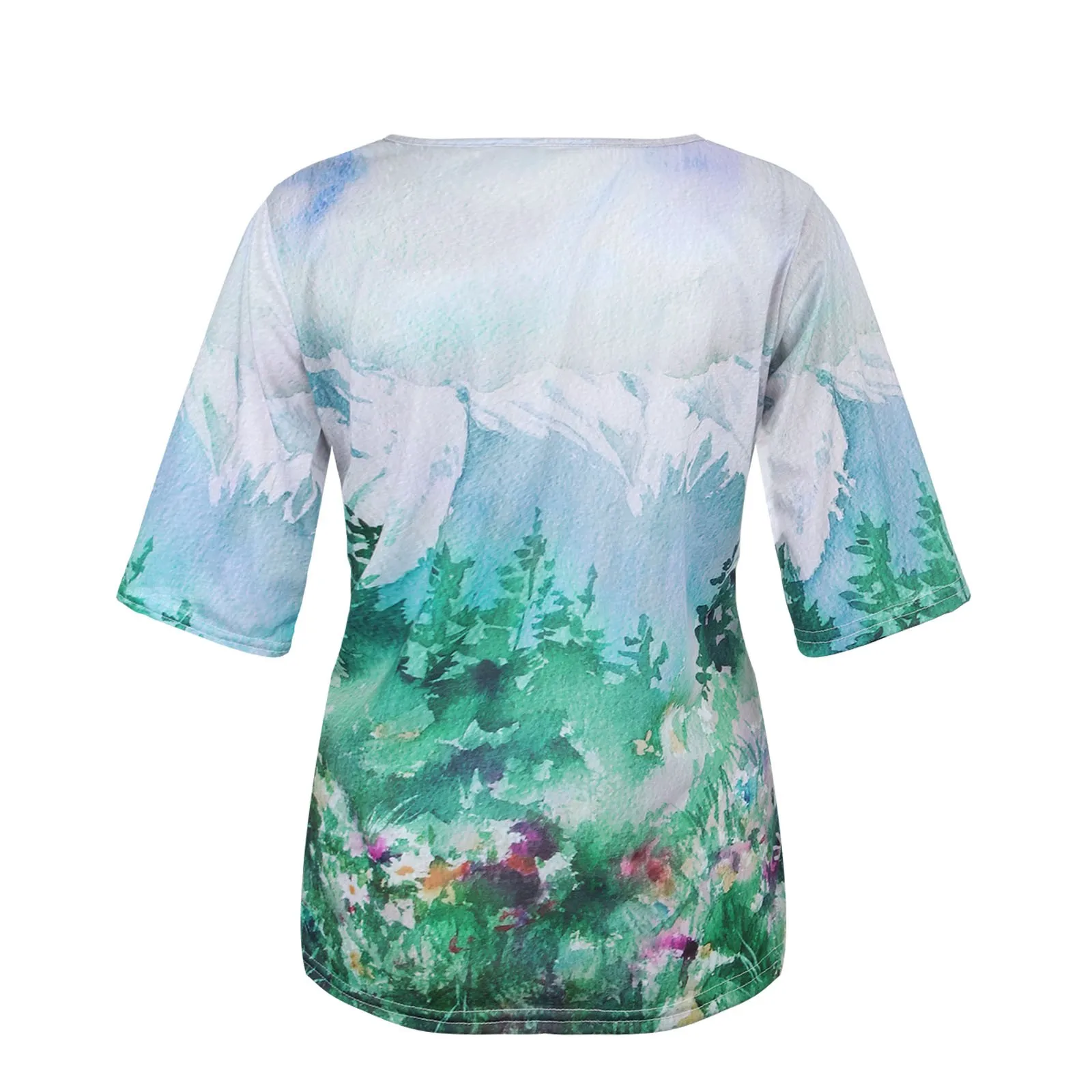 

Fashionable Stylish Shirts Womens Causal Loose Tops Summer Mountain Scenery Printed Short Sleeves O-neck Blouse