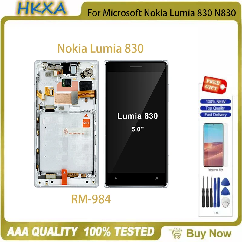 

5.0" Original For Microsoft Nokia Lumia 830 N830 RM-984 LCDTouch Screen Digitizer With Frame Replacement LCDs + Gift