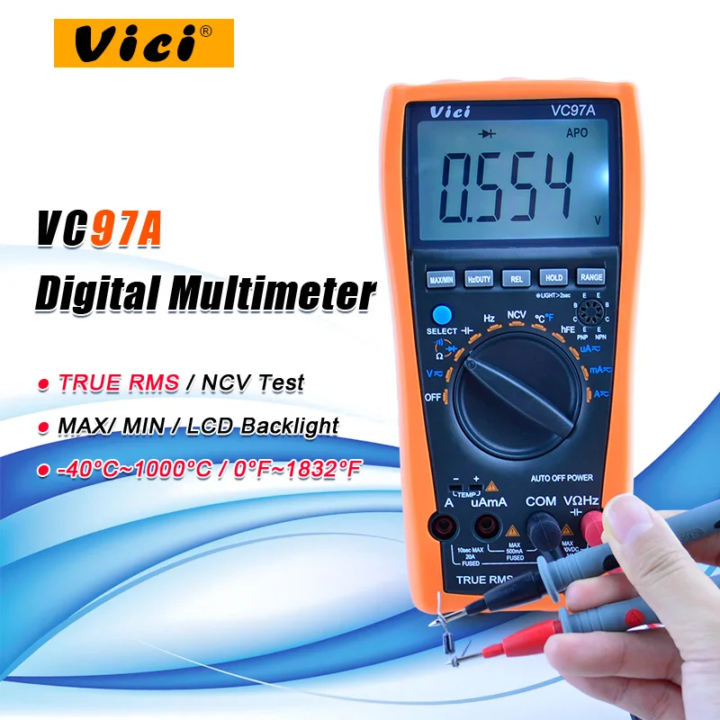 

VICI Digital Multimeter Auto Range 1000V DMM Temperature Detector DC AC Voltage Current Meter Capacitance True RMS VC97A