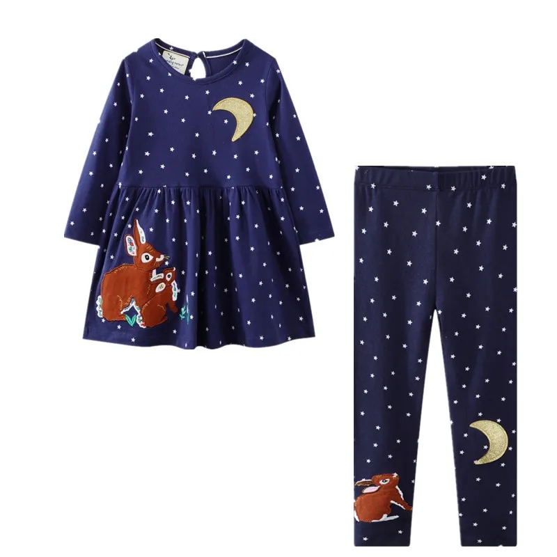 

Animals Print Clothes Set for Girls Baby Kids Princess Dress Cute Rabbit Stars Fashion Dress Leggings Child Party Clothing