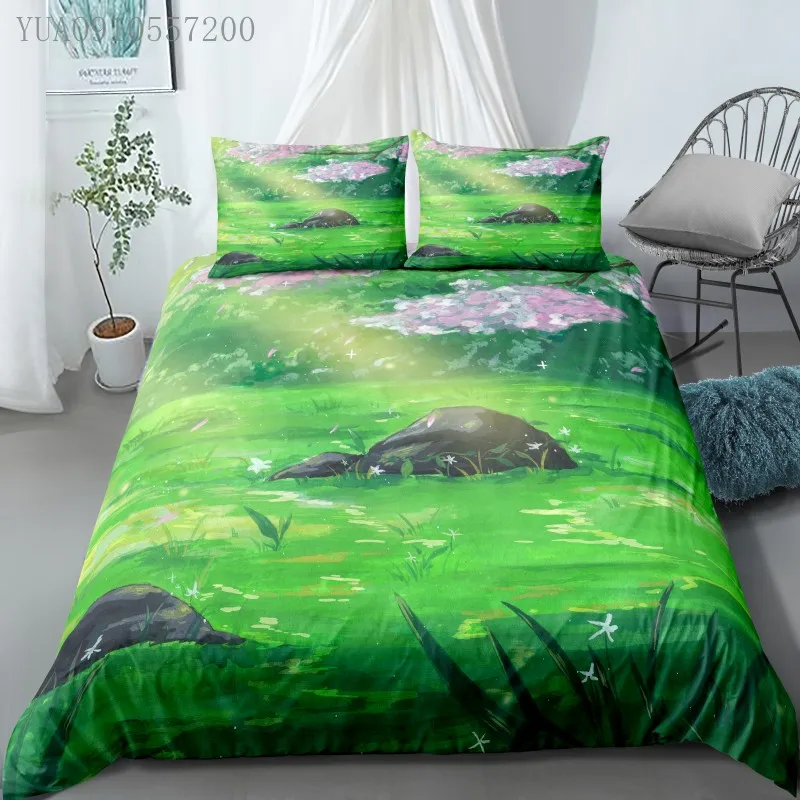 

New Arrival Bedding Set Queen King Size Spring Meadow Sunshine Painted Printed Duvet Cover Unique Design Children Bed Cover Set