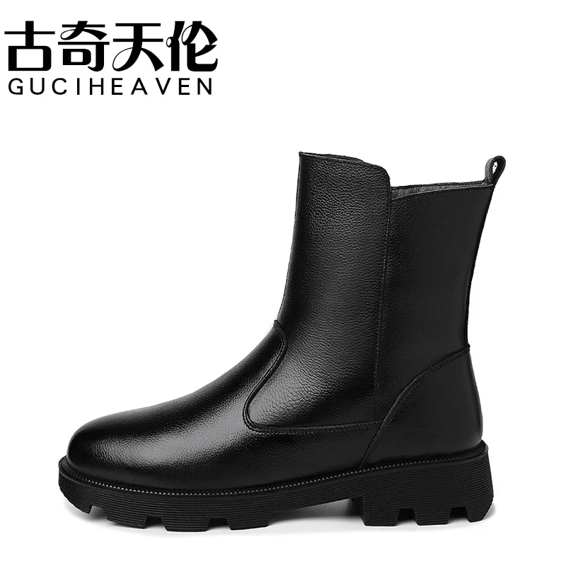

Women's autumn and winter round toe platform ankle boots, side zipper mid-tube women's boots