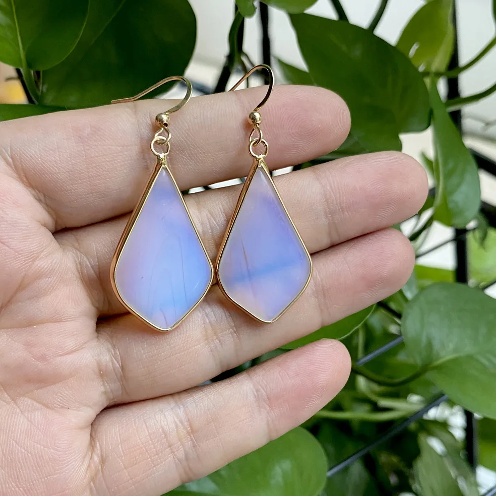 Ромбовидная капля серьги из натурального камня геометрические медные розовые