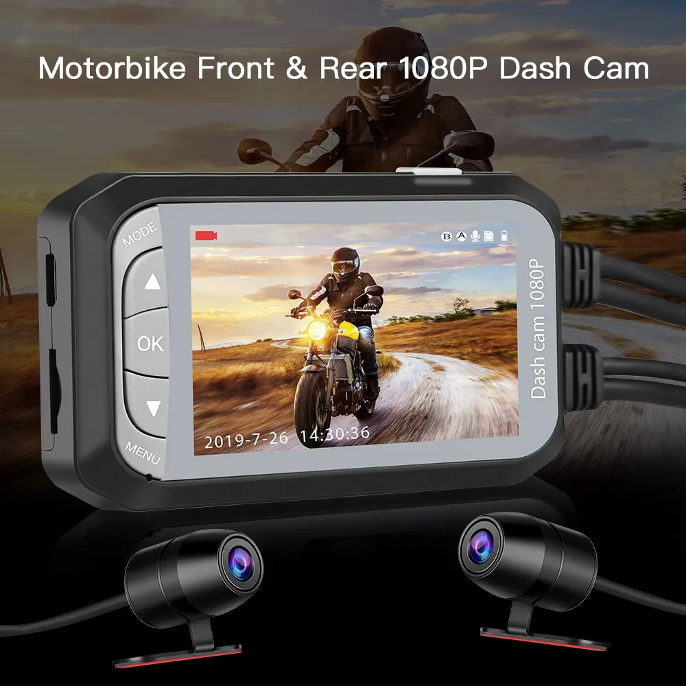 Водонепроницаемая двойная мотоциклетная Экшн-камера видеорегистратор HD 1080P