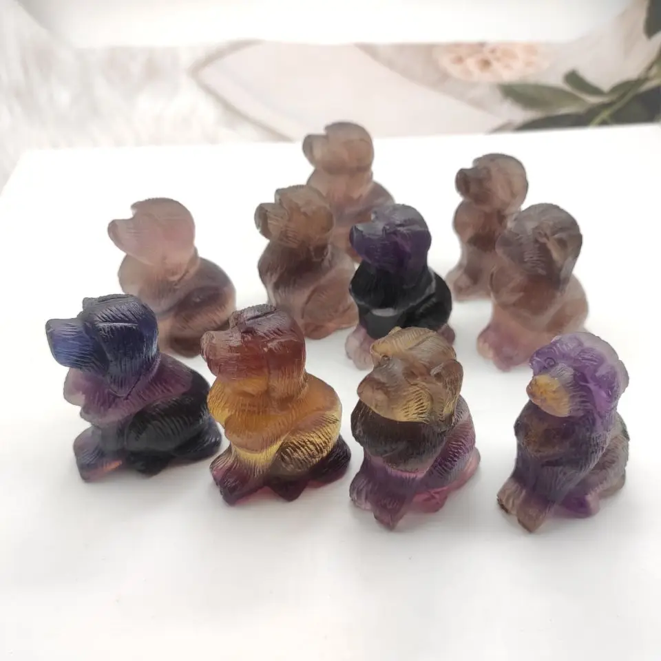 

1pcs Colorful fluorite Animals Lovely Pet Dog Room Decor Creative Gift Exquisite Landscaping Stone Carvings and Sculpture