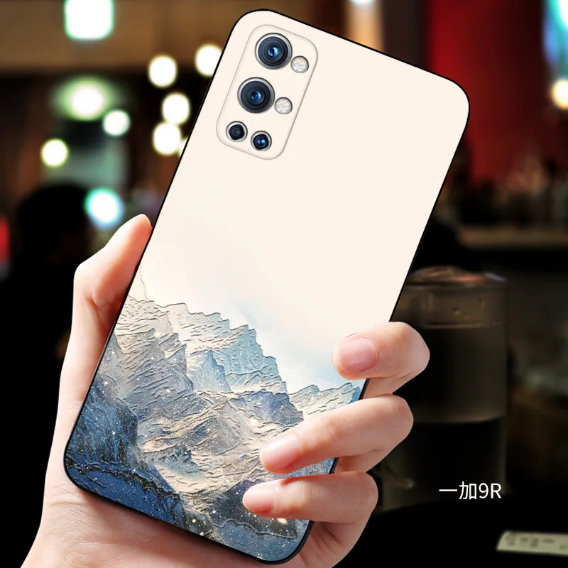 

Embossed vintage East Asian Chinese Japanese style case For oneplus 9R Snow Mountain Crane cover
