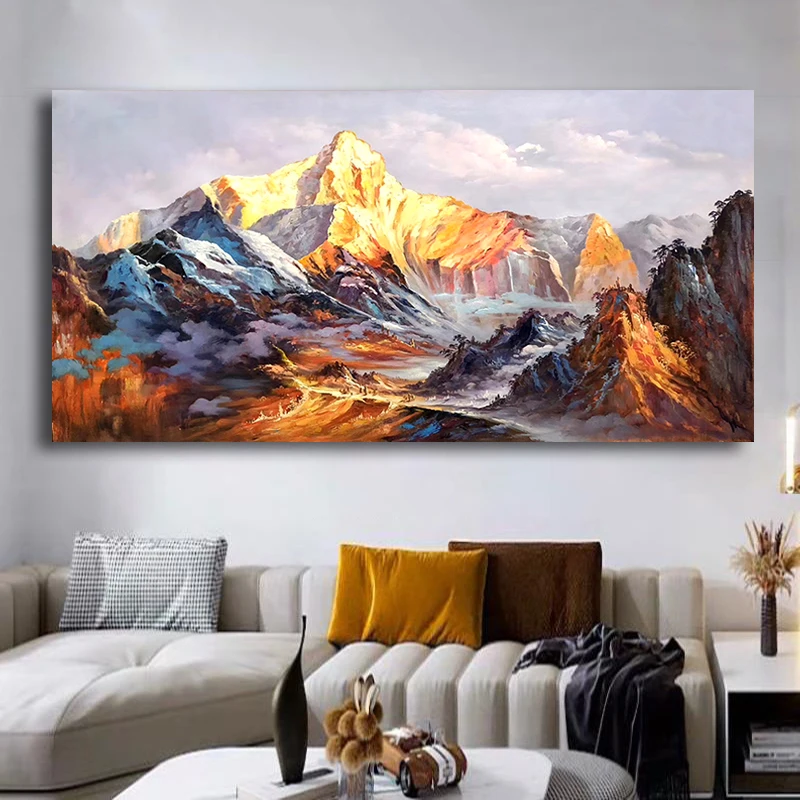 Kopen 100% Hand Geschilderd Mountain Landschap Olieverfschilderij Wall Art Frameloze Foto Decoratie Voor Live Kamer Home Decor Gift