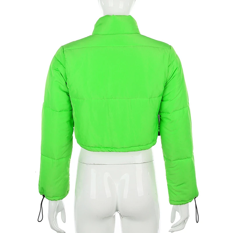 Женские модные зимние куртки короткое теплое пальто флуоресцентная зеленая