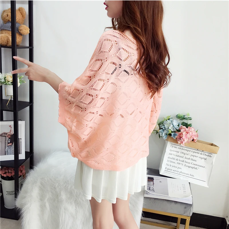 

Woman Summer Cothes Openwork Knitted Top Women Short Sleeve Thin Blouse T-shirt Pullover T-shirt Loose Top Female 2021
