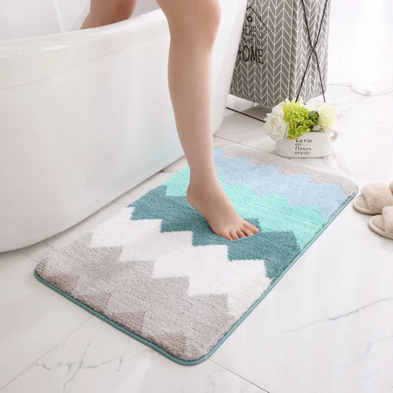 

Bending Stripe Home Furnishing Flocking Carpets Doormats Floor Mat For Entrance Door Bedroom Bathroom Water Absorbent Non-Slip