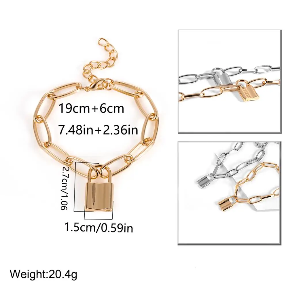 Lacteo Панк золото Цвет замок кулон браслет массивные женские модные регулируемые