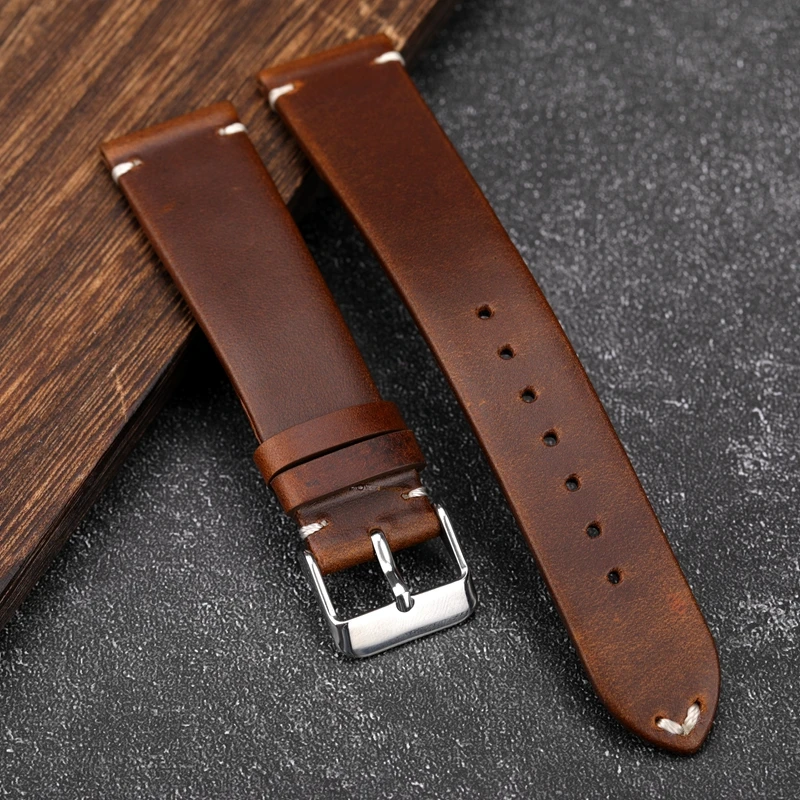 

High quality Genuine leather Watchband 18mm 19mm 20mm 21mm 22mm Handmade Cowhide Wristband Thin Section Retro Strap Bracelet