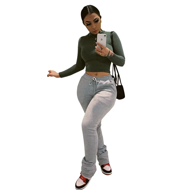 

Women Sweatpants Spring Autumn New Stacked Thick Stretchy Pockets Plus Size Casual High Waist Jogger Pants Sexy Stacked Leggings