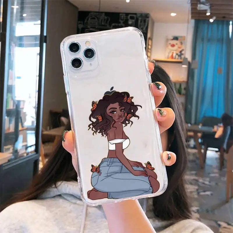 

make money Girls Black Women Art Phone Case Transparent soft For iphone 5 6 7 8 11 12 s c se plus mini x xs xr pro max shell