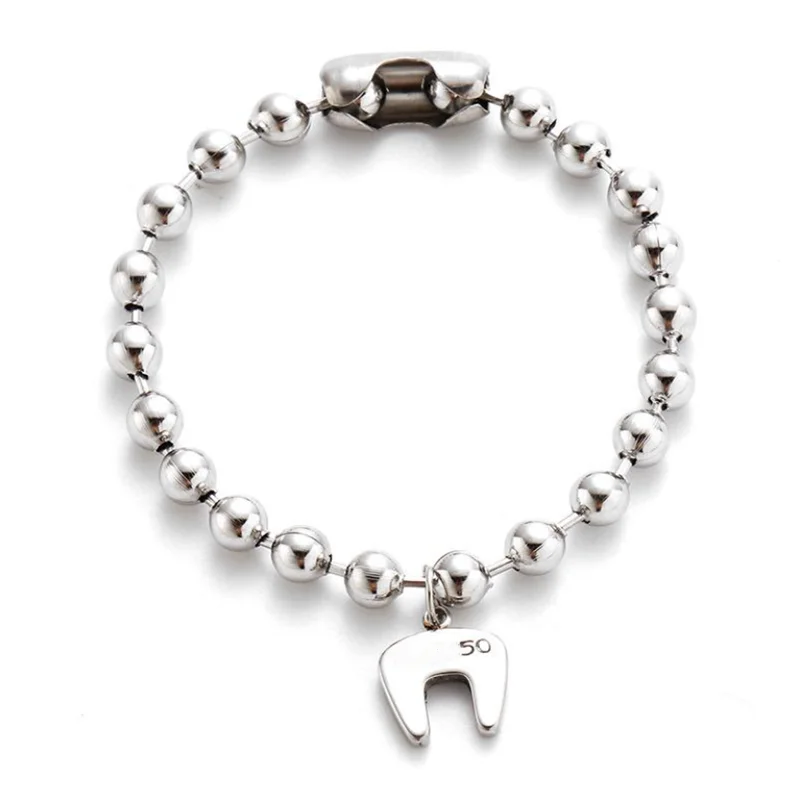 

Fashion Stainless Steel Bead Chain Bracelet Simple Lettering Geometric Pendant Man Woman Bracelet UNO Jewelry