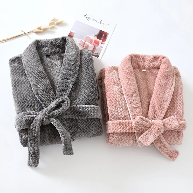Flannel Long Homewear warm Winter Robe Cotton Kimono Gown Couple Soft Nightwear Sleepwear Thicken Bathrobe Nightgown