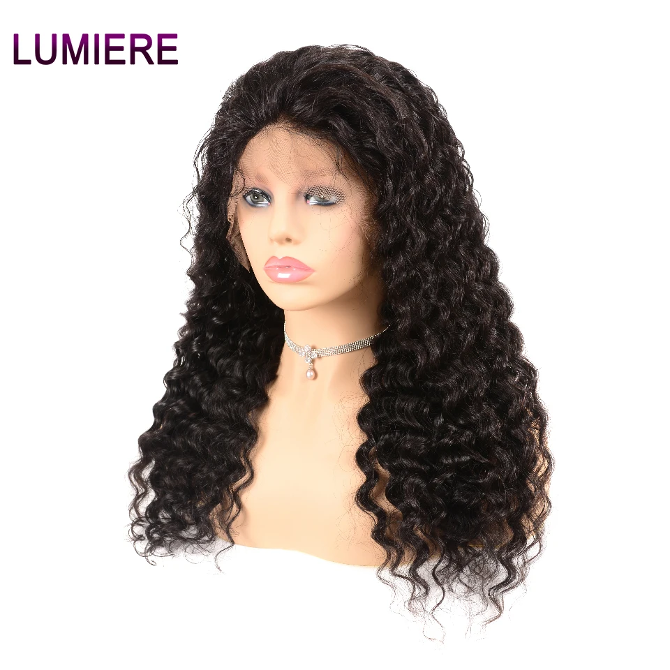 Lumiere Hair Brazilian Deep Wave Lace Front Human Wigs Pre Plucked With Baby Remy Natural Black | Шиньоны и парики