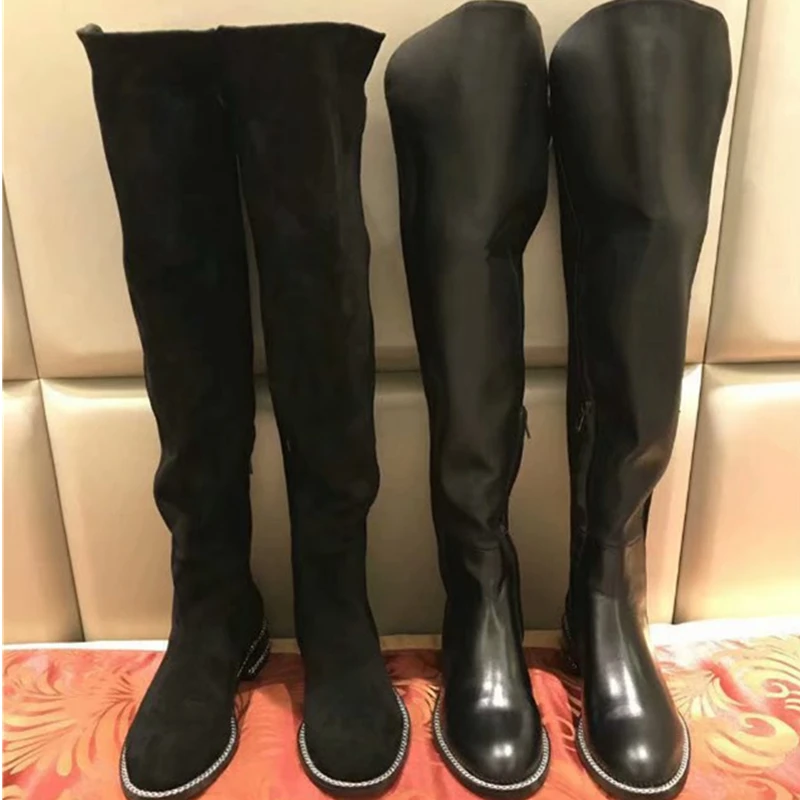 Из натуральной кожи черного цвета из и замши кожаные женские длинные сапоги