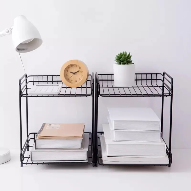 

Wrought Iron Desktop Shelves Office Supplies Storage Shelf Sundries Organizers on Double Dormitory Desks WF11281101