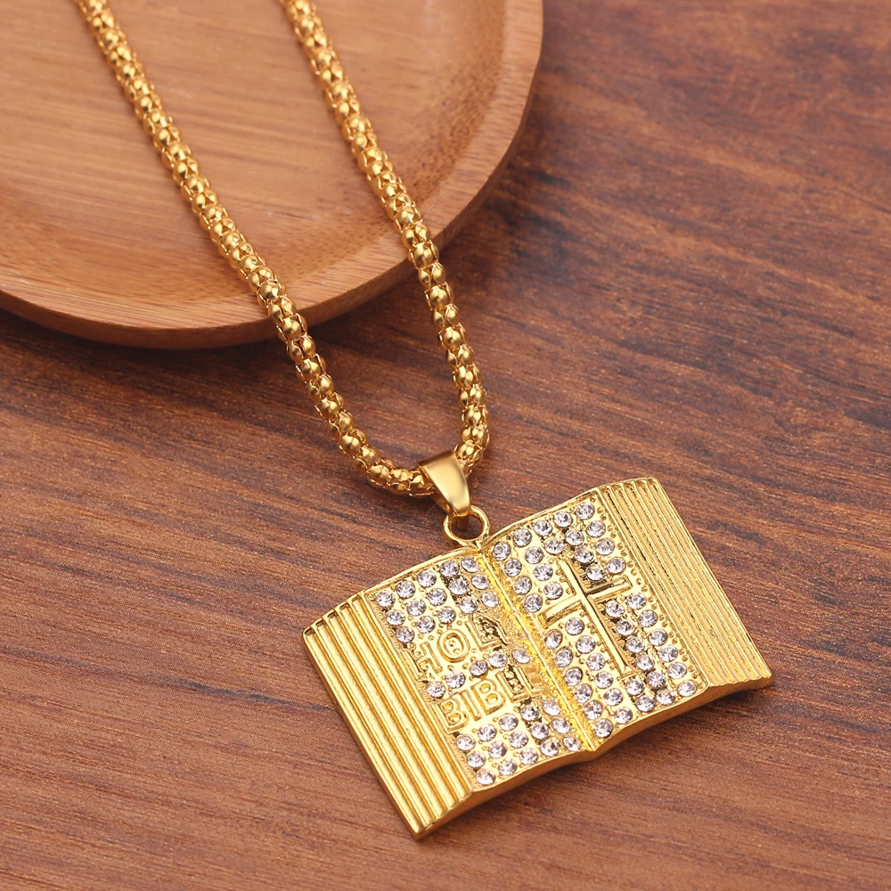 2019 Новое Ожерелье Библия книга Форма Подвеска из нержавеющей стали цепи