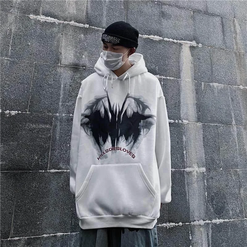 

Sweatshirts Men And Women High Street Hong Kong Port Style Trend Pattern Printing Autumn And Winter Plus Velvet Loose Student