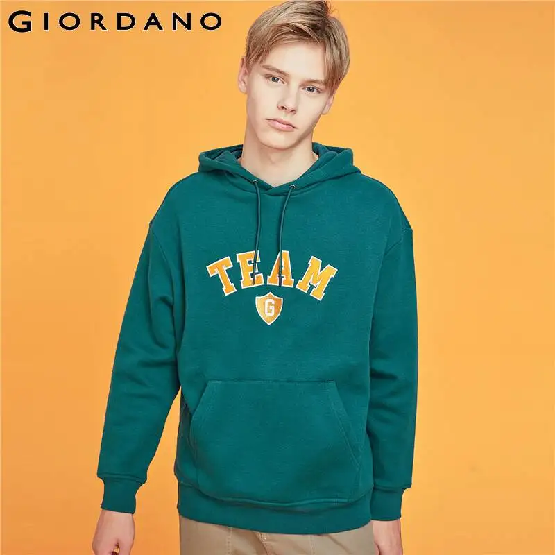Giordano мужской свитшот кенгуру с капюшоном и длинными рукавами, с печатным принтом TEAM на груди,имеет несколько цветовых решений