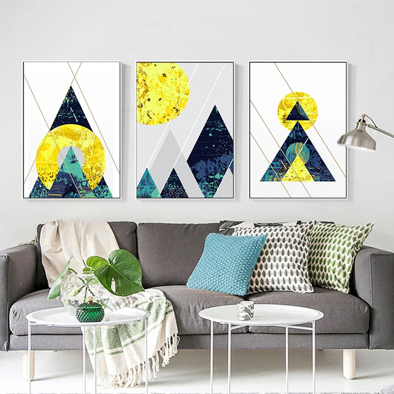 Абстрактный геометрический пейзаж постеры с распылителем желтого Солнца Луны